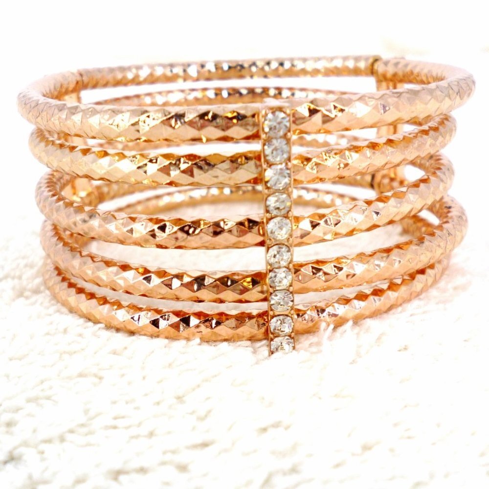 Banana Republic Copper Stretch Bangle Bracelet Crystals 2 3/8" Orig $29.99 NWT